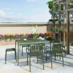 Table Set Green Metal Outdoor