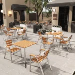 Commercial Outdoor Bistro Set Plastic Wood Table Aluminum Chairs - Image 3