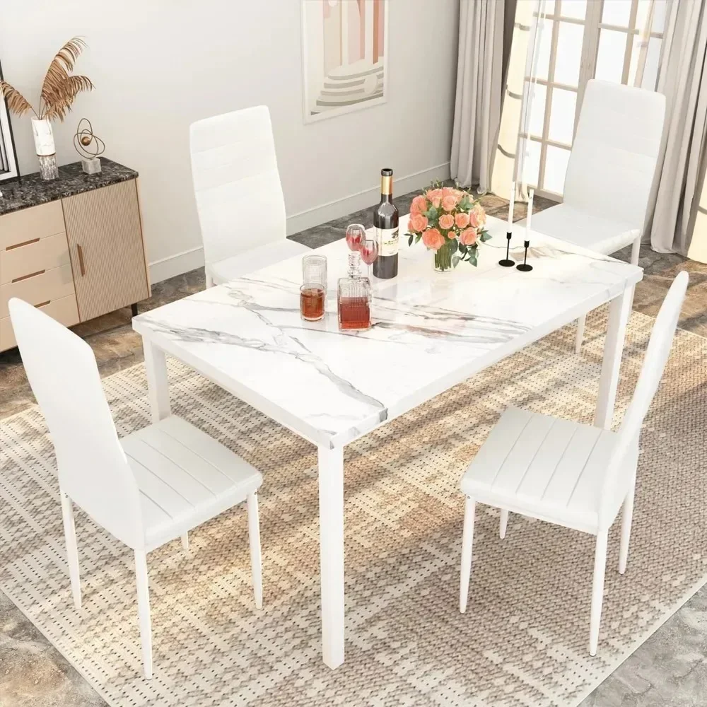 kf-Sf9769000fe3a40fa92a62f978d7ced5fu A Marble kitchen table and chairs for 4 people - Image 1