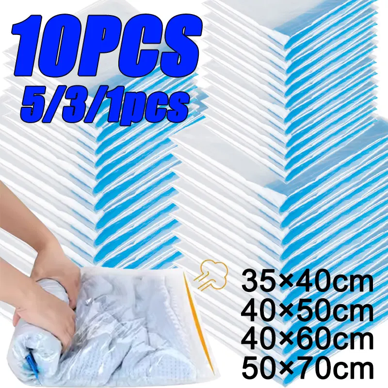 kf-S76aed4769185427ba19d20056ab97b76i 10/1PCS Reusable Vacuum Storage Sealing Bags with Hand Clear Folding Compressed Space Saving Vacuum Bag for Clothes Travel - Image 1